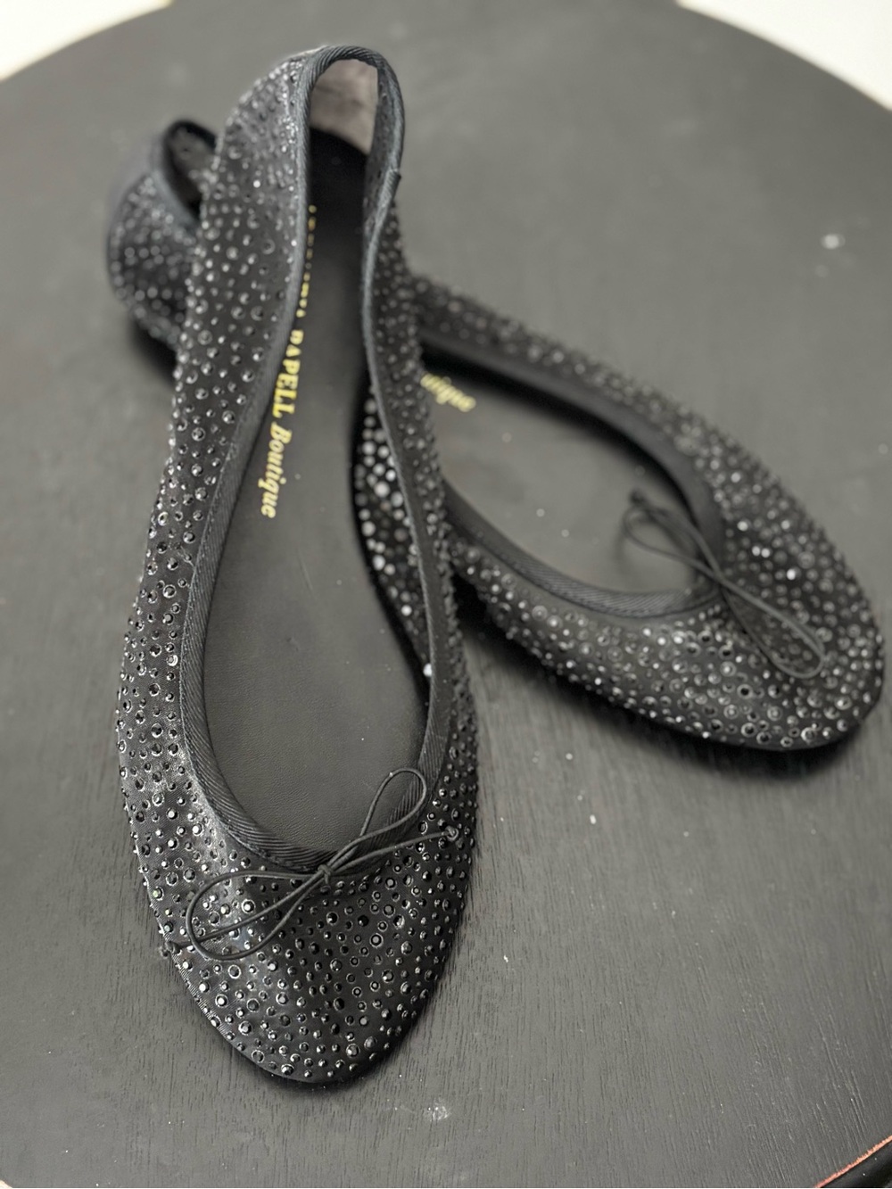 Adrianna Papell Black Crystal Ballet Flats with Bow